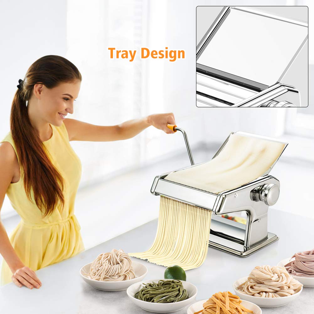 Máquina para hacer pasta, cortador de fideos de acero inoxidable, máquina de pasta manual 3 en 1, máquina de fideos con rodillo de pasta para espaguetis lasaña tallar