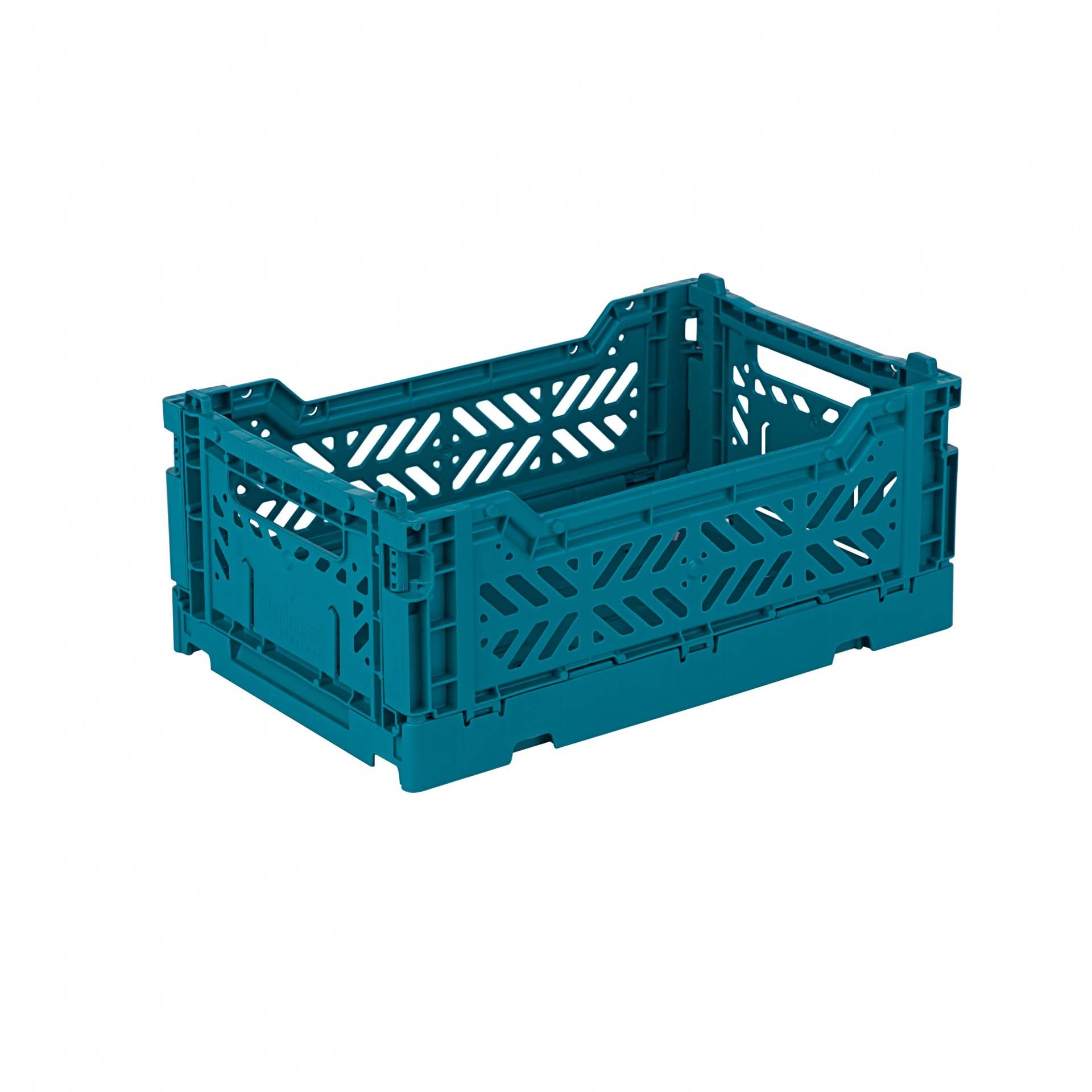 Aykasa Peacock Green Folding Crate, Sturdy Folding Box, Plastic, Stackable, Mini (27 X 17 X 11 Cm)