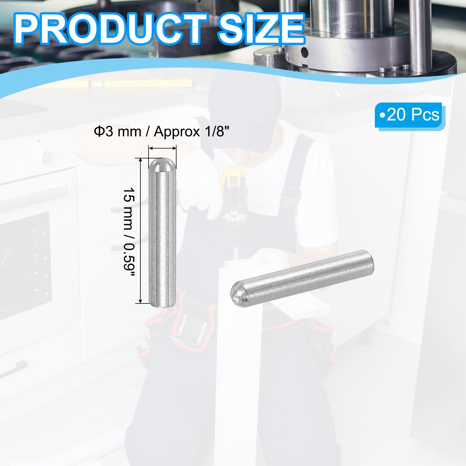 PATIKIL 304 Stainless Steel Dowel Pins 3x15 mm (1/8" Dia) - Image 2