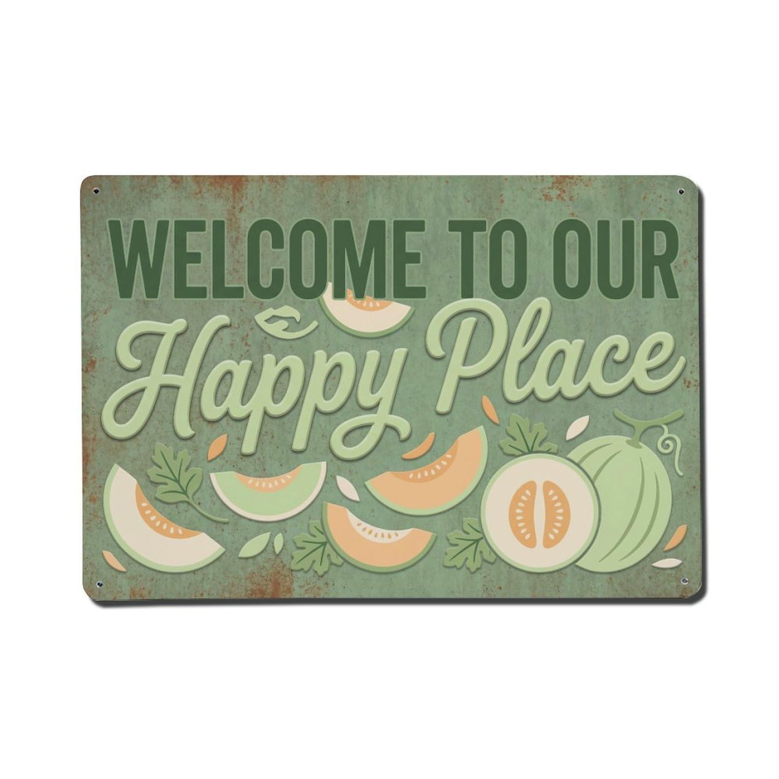 Welcome To Our Happy Place Honeydew Grove Metal Tin Sign Plaque Wall Decor for Cafe, Club Bar, Office, Home Garden Metal Poster 8x12Inch