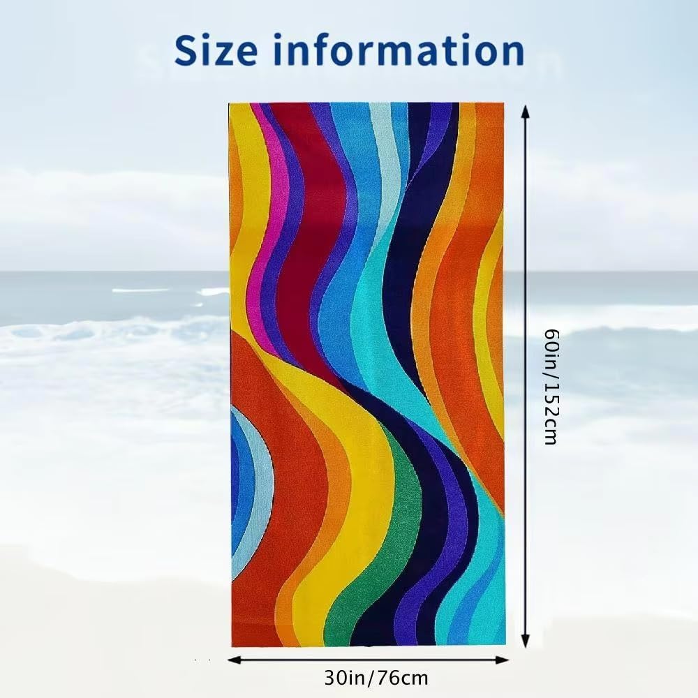 Toalla de Playa de Secado rápido, ultraabsorbente, con diseño de Ondas Modernas para Adultos, Ideal para Nadar, Practicar Deportes y Playa 140x200cm/55 x79