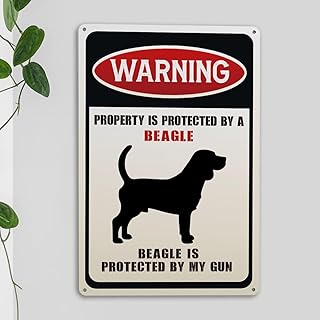 Beagle Warning Metal Tin Sign Funny Dog Lovers Gifts for Women Men Retro Garden Yard Toilet Restroom Wall Decor 7 x 10.5 Inch