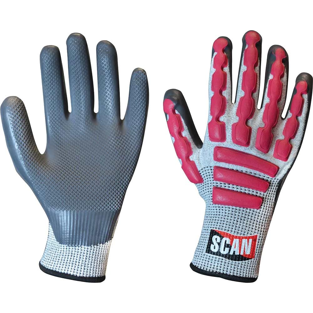 Scan SCAGLOAIXX Anti-Impact Latex Cut 5 Gloves - Size 11 (Size XXL), Green or grey, XXL (Size 11)