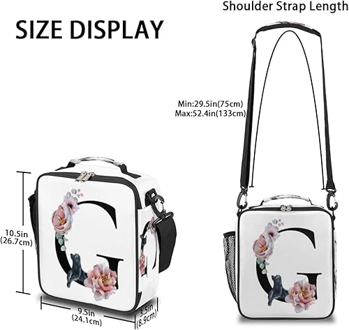 Miniatura 3 de Pardick Lonchera para niños y niñas, con aislamiento, con letra G, impermeable, con estampado floral, térmica, con correa para el hombro