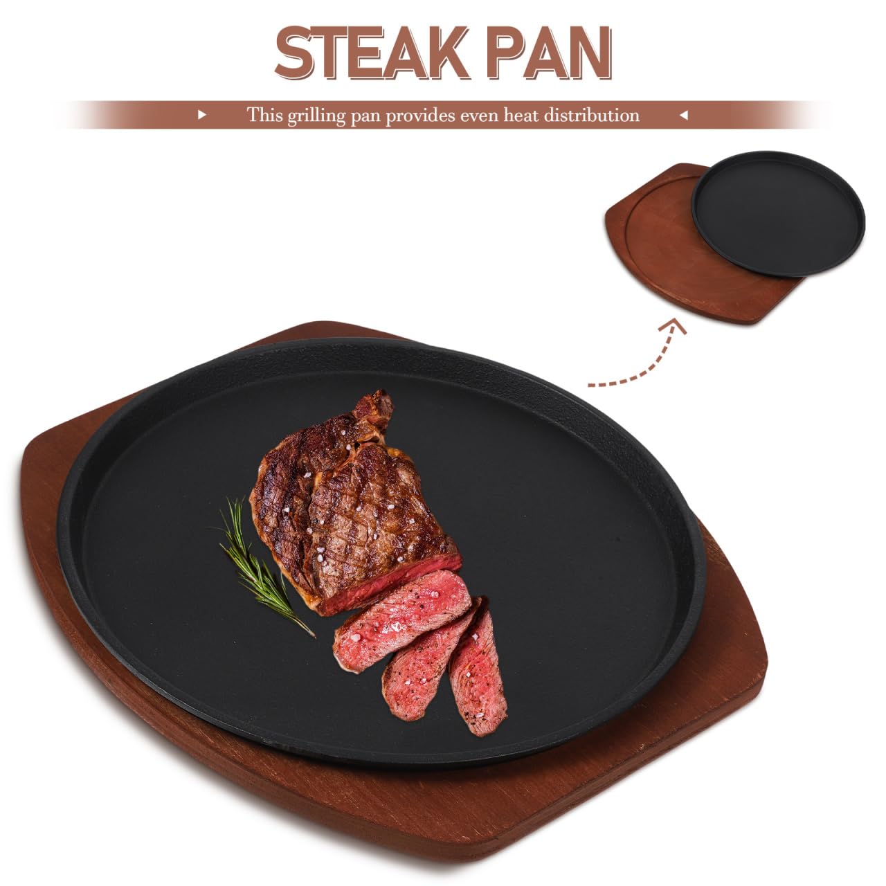 TIDTALEO Plato De Carne De Hierro Fundido 10.82X10.03In Con Base De Madera SartéN Para Asar Uniforme Y Resistente Para Parrilla Hogar Cocina