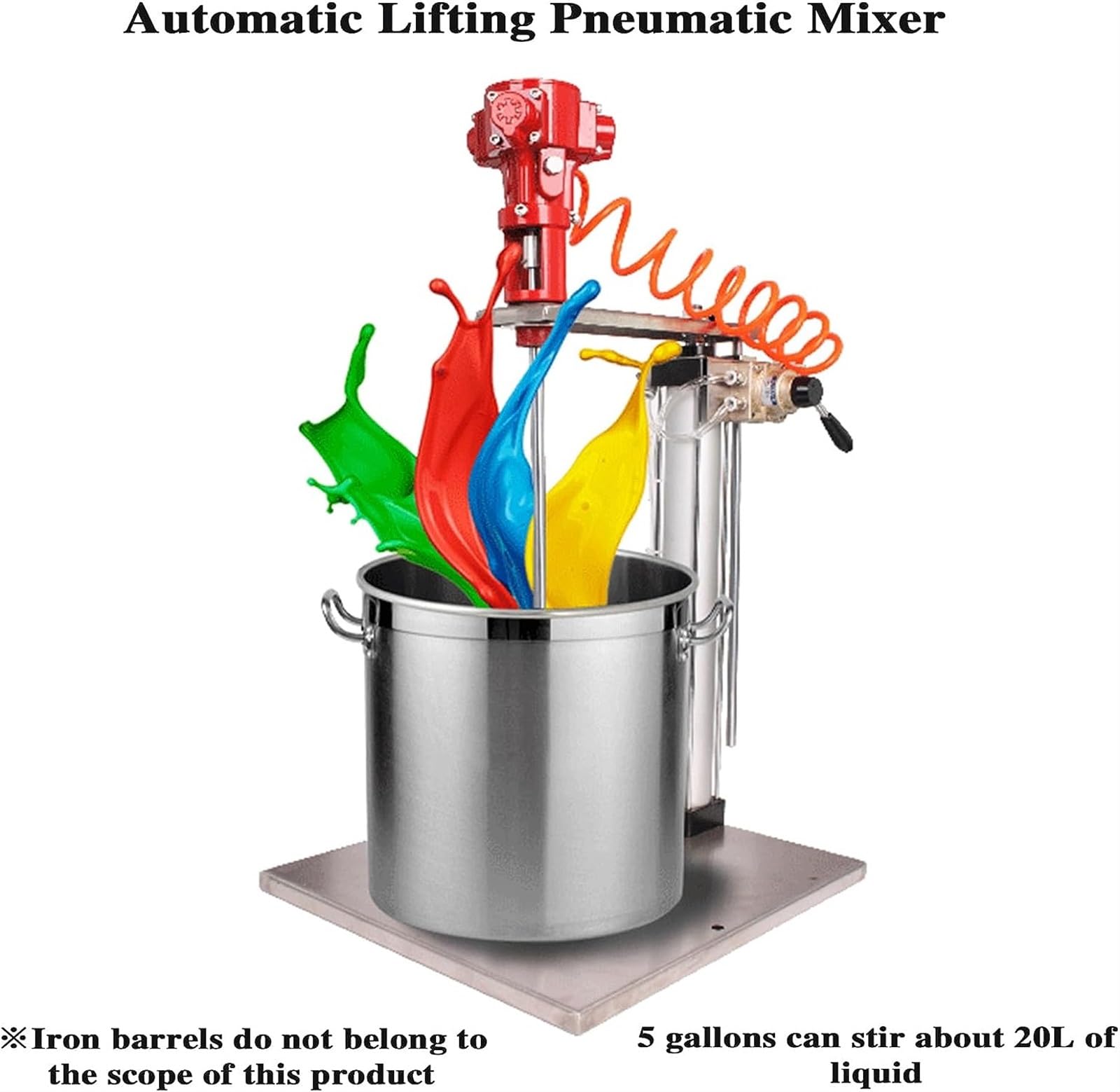 Mezclador de Pintura neumático, agitador de Pintura con elevación automática de 5 galones, Mezclador de Aire Vertical de Acero Inoxidable, Altura Ajustable.