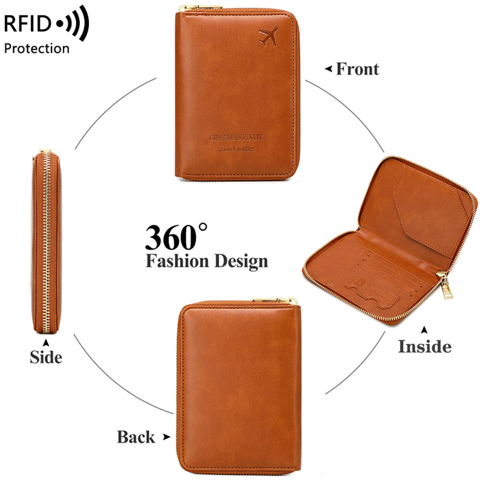 Funda para pasaporte con cierre de cremallera seguro, bloqueo RFID, piel sintética, impermeable, cartera de viaje para mujeres y hombres, Azul oscuro, Cartera para pasaporte Rfid