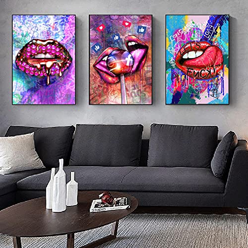 Impression toile haute définition street art lèvres sexy sans cadre 20x30