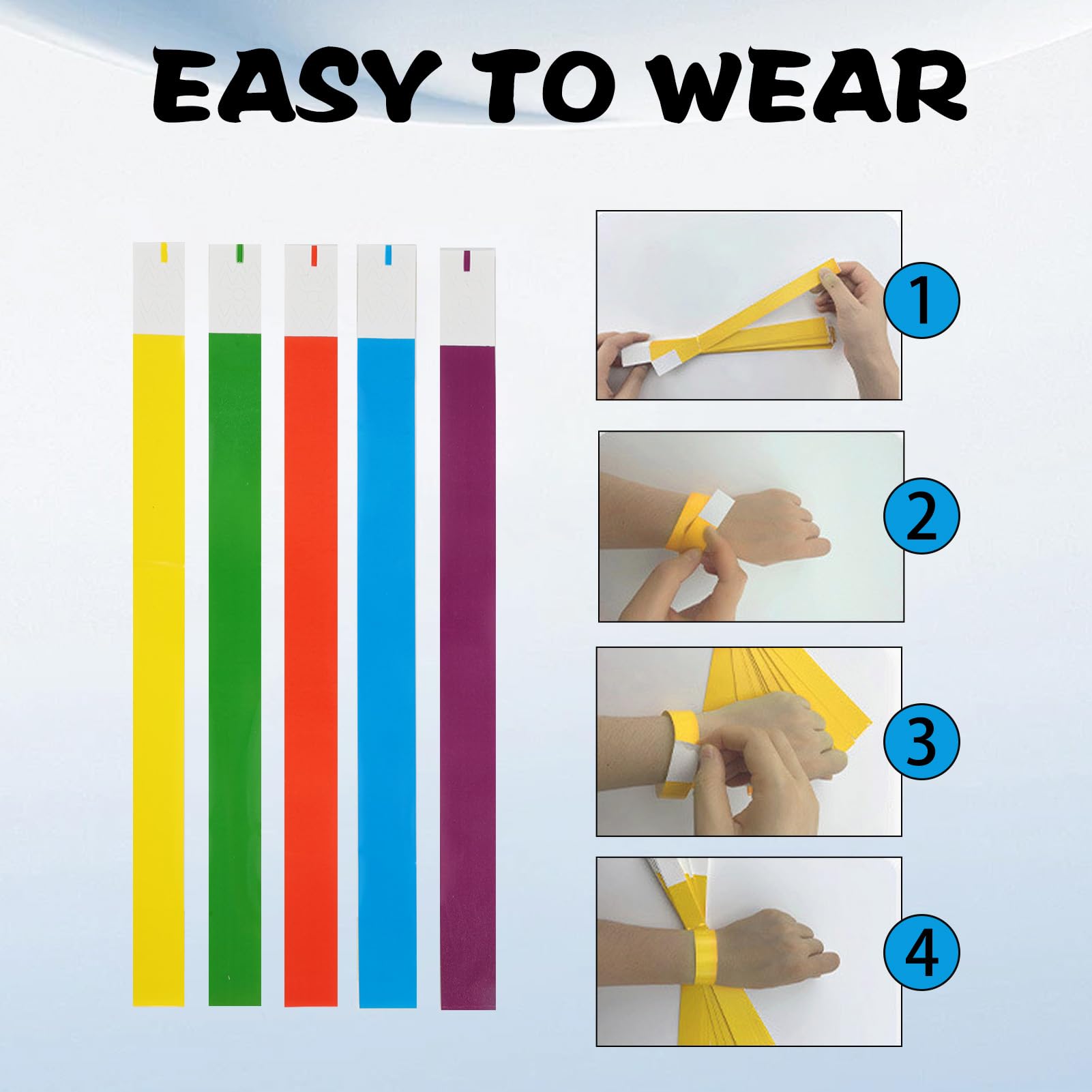 500 Pulseras de Papel Impermeables,para Eventos y Fiestas, Pulseras de Multiusos en Cinco Colores, Durable y Fácil de Usar, para Festivales de Música, Conciertos y Parques Acuáticos