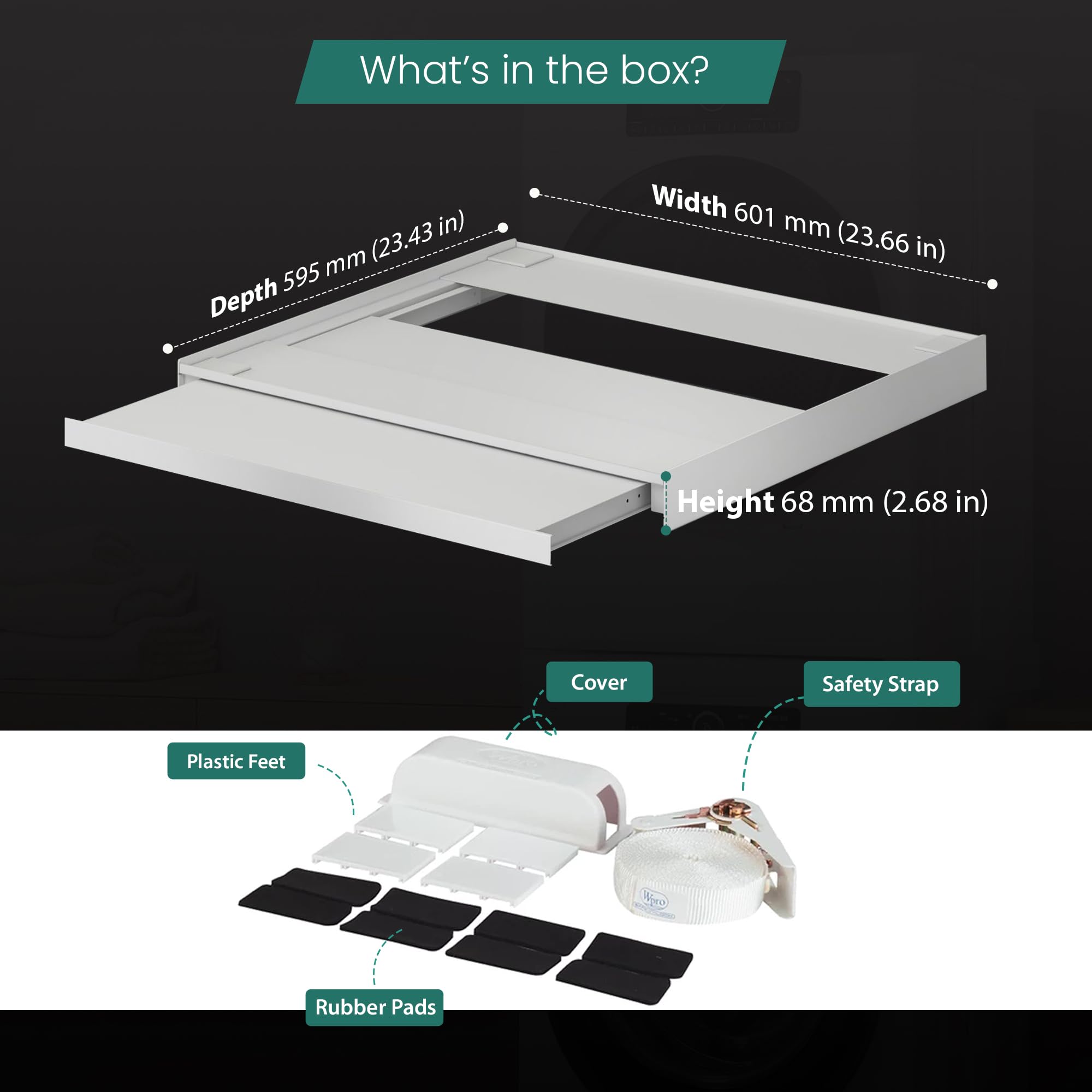 Hd-Line Marco intermedio universal para lavadoras y secadoras, con compartimento extraíble, amortiguador de vibraciones y resistente a la inclinación, tamaño (60 x 60 x 6,8 cm, hasta 15 kg)