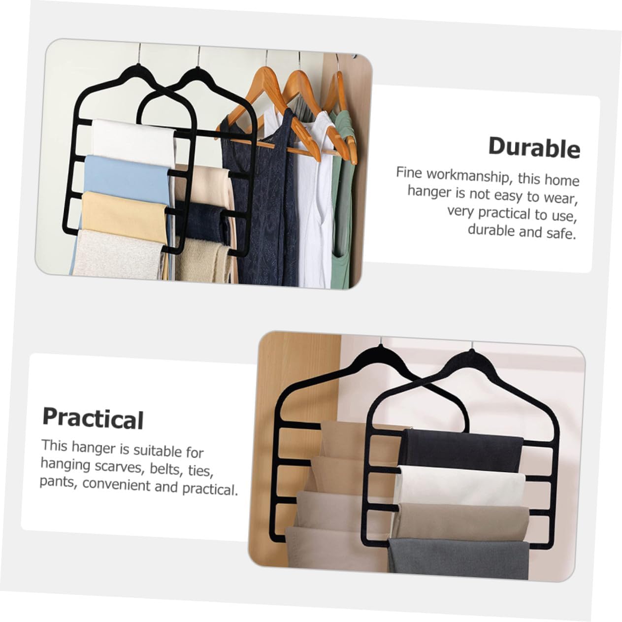 5pcs Space Saving Multi-Layer Pants Hangers with Sturdy Corrosion-Resistant Frame for Scarves Ties and Trousers Closet Organizer Home Storage