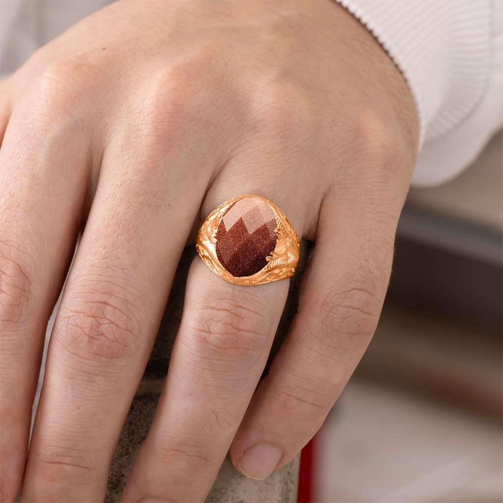 Natural Faceted Crystal Ring Men's Sword Design 18K Rose Gold Vermeil 925 Sterling Silver Oval Solitaire Gemstone Dainty Statement Healing Crystal Birthstone Luck Handmade Turkish Fine Jewelry
