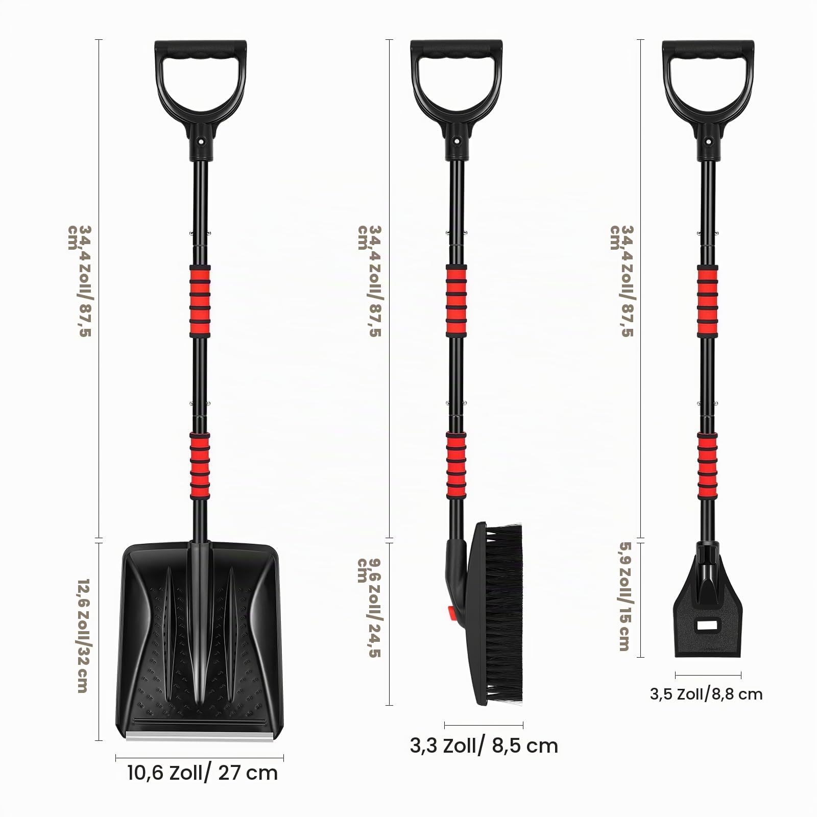 Yardwe 2025 NEW 3-In-1 Schneeschaufel Besen Set mit Eiskratzer und Schneebürste Abnehmbarer Tragbarer Schneeschieber für Auffahrt Garten Wohnmobilen
