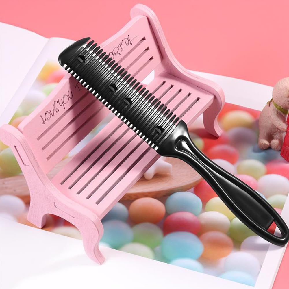2 Piezas Peine de Afeitar y Corte Profesional, Cortador de Pelo de Doble Cara Recortador de Plástico con Navaja, Kit de Peine para Adelgazar el Cabello