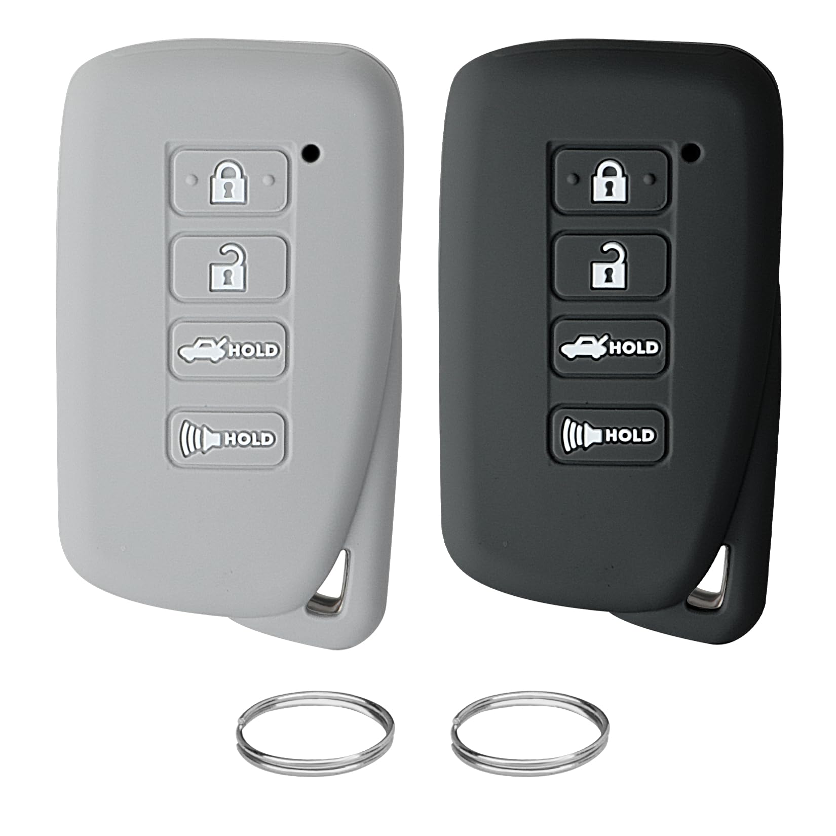 QBUC for Lexus Key Fob Cover, 2Pcs Silicone Car Key Case Protector Compatible with Lexus 2013-2021 ES is GS LS NX RX GX RC LX 570 200 250 350 460 300 F 450h 600h (Black+Grey, A Type)