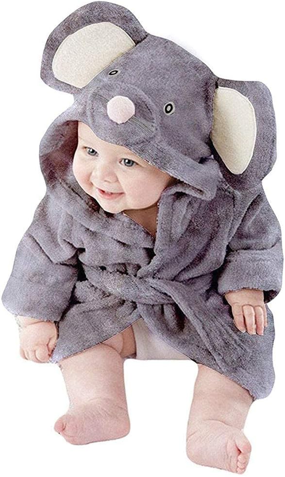 Boys Bathrobes for Girls Unisex Baby Hooded Dressing Gown Fluffy Pyjamas Toddler Mouse Animal Printed Nightgown for Kids Age 1-6 Years