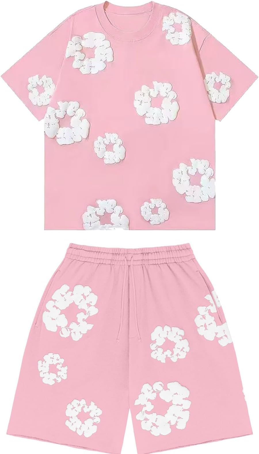 Denims-Tears Kids Tracksuit Set Foam Printed T-Shirt and Shorts 2 Piece Outfit for Boys Girls Summer Fashion Activewear Short Sleeve Tee Tops with Loose Jogger Shorts