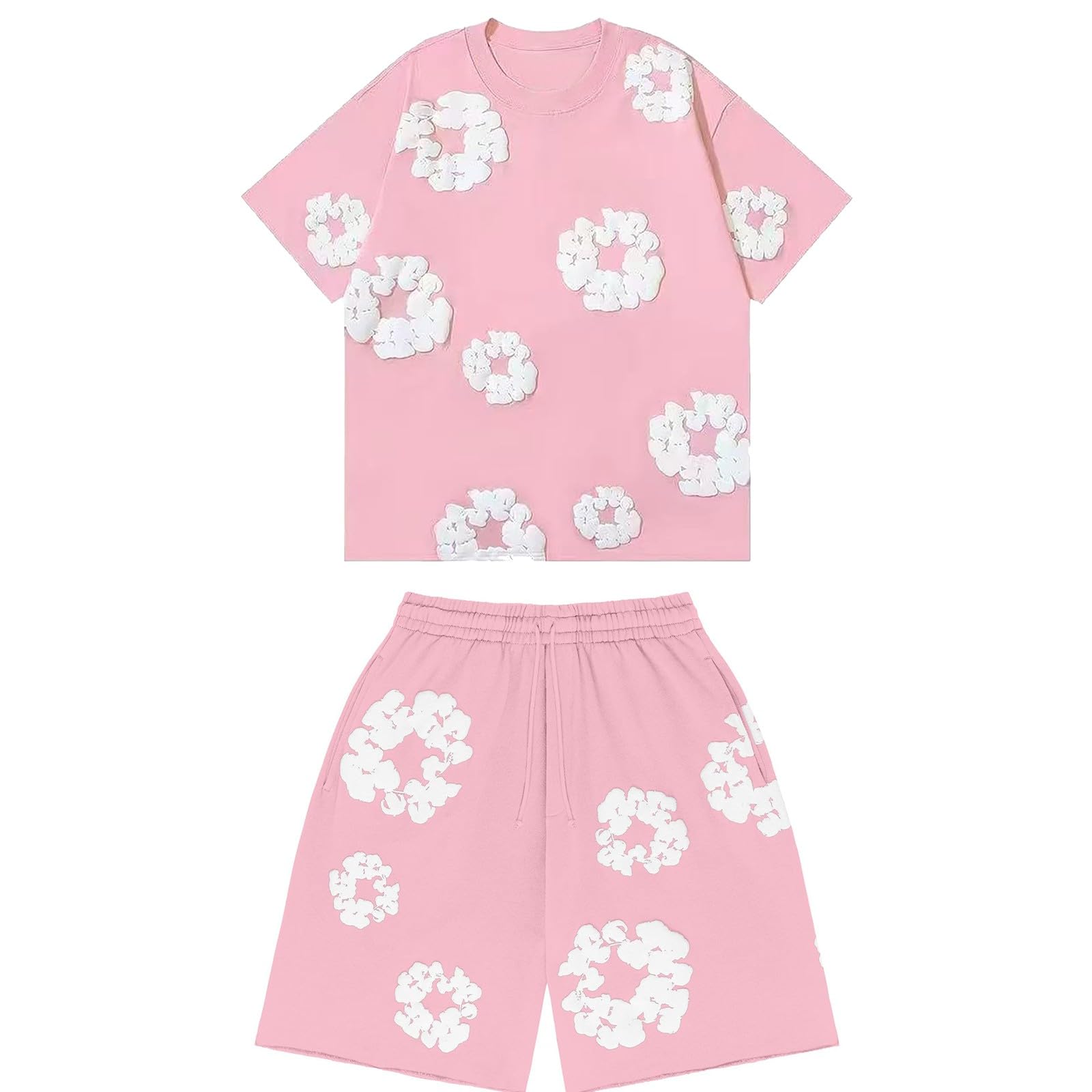 GenericDenims-Tears Kids Tracksuit Set Foam Printed T-Shirt and Shorts 2 Piece Outfit for Boys Girls Summer Fashion Activewear Short Sleeve Tee Tops with Loose Jogger Shorts