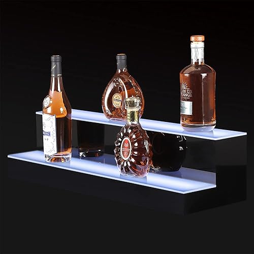 Miniatura 20 de Estante de exhibición de botellas de licor con luz LED desmontable de 24 pulgadas, 3 escalones, estante para botellas de licor, compatible con banco