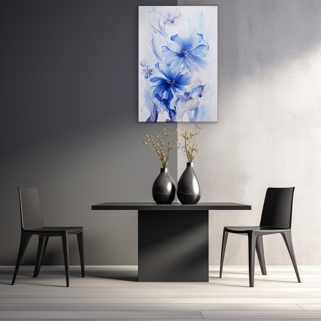 Canvas for Living Room. Whispers of Blue: A Serene Floral Masterpiece, 27 x 18 inch Canvas Wall Art - Contemporary Masterpieces - Botanical Home Decor