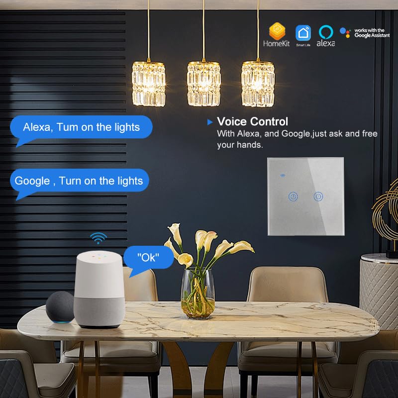 Naigebrol Apple homekit Smart WiFi Light Switch, Need Neutral Wire Required, HomeKit Compatible, Glass Touch Panel - Image 3