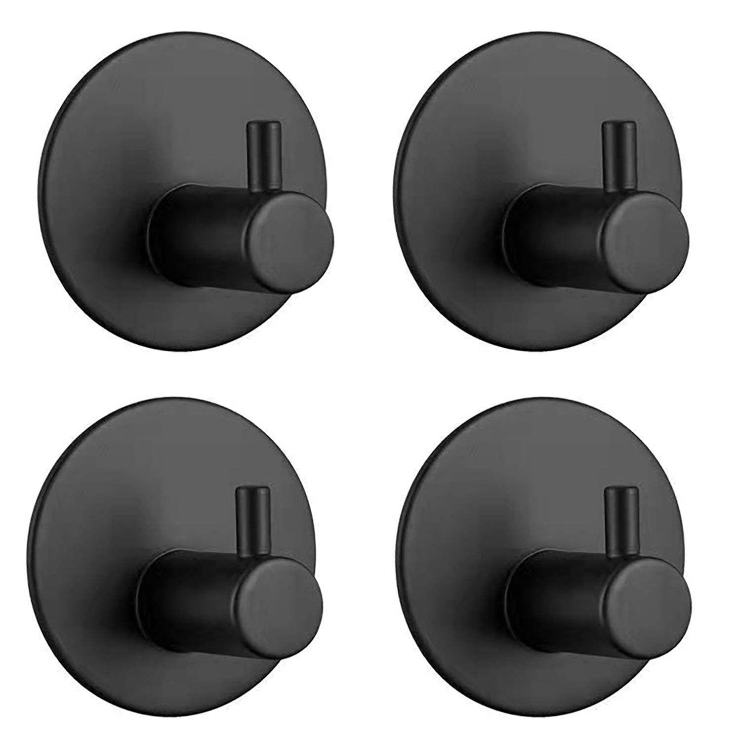 Set de 4 Ganchos para Toallas de Baño, Gancho Adhesivos para Abrigos, para Baño y Hogar. Perchero de Pared Sin Taladrar, ideal para Colgar Toallas, Llaves, Bolsos y Ropa. Color Negro, Redondo
