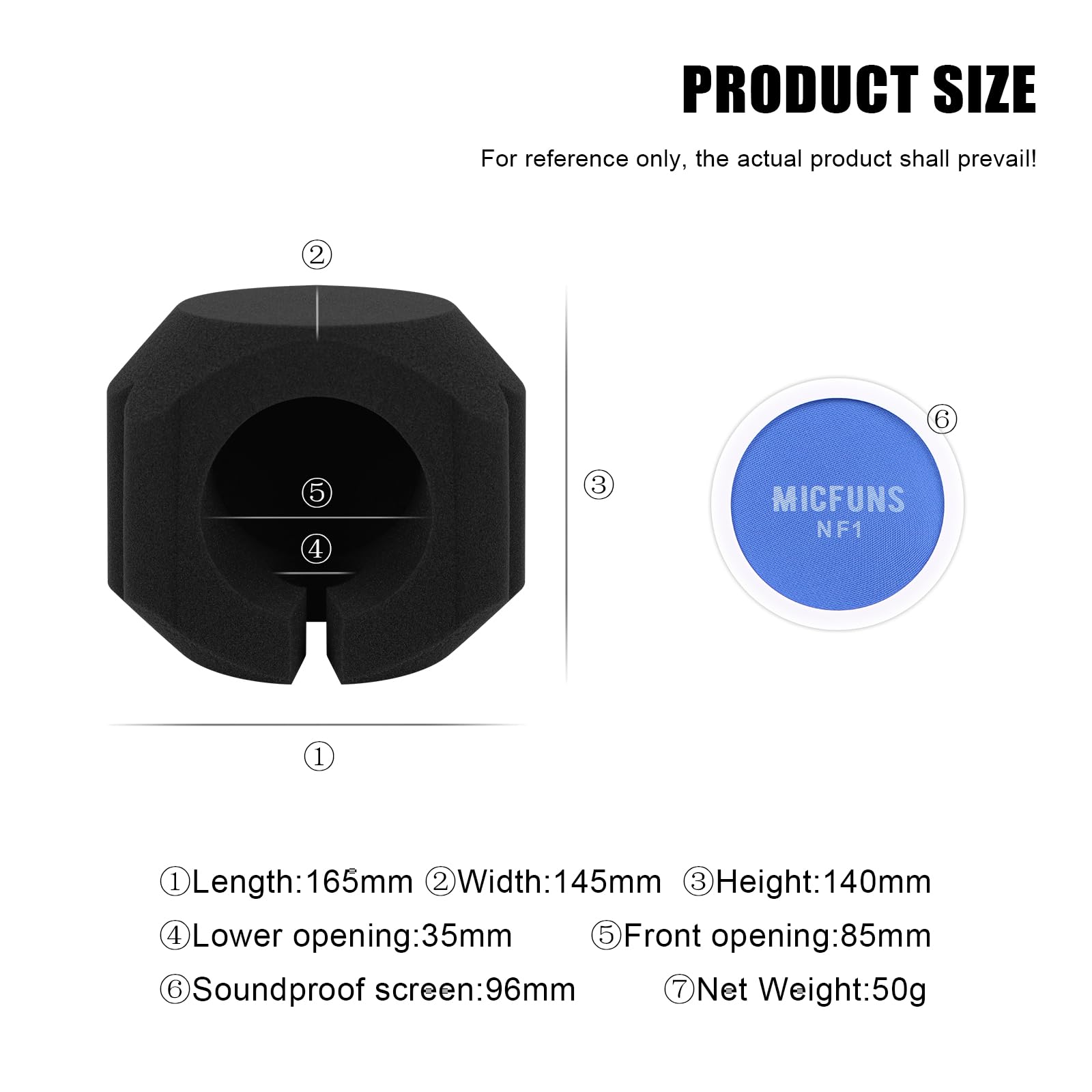 NF1 - Filtro acústico para micrófonos de 4,5 cm a 6,0 cm, espuma absorbente de sonido (azul)