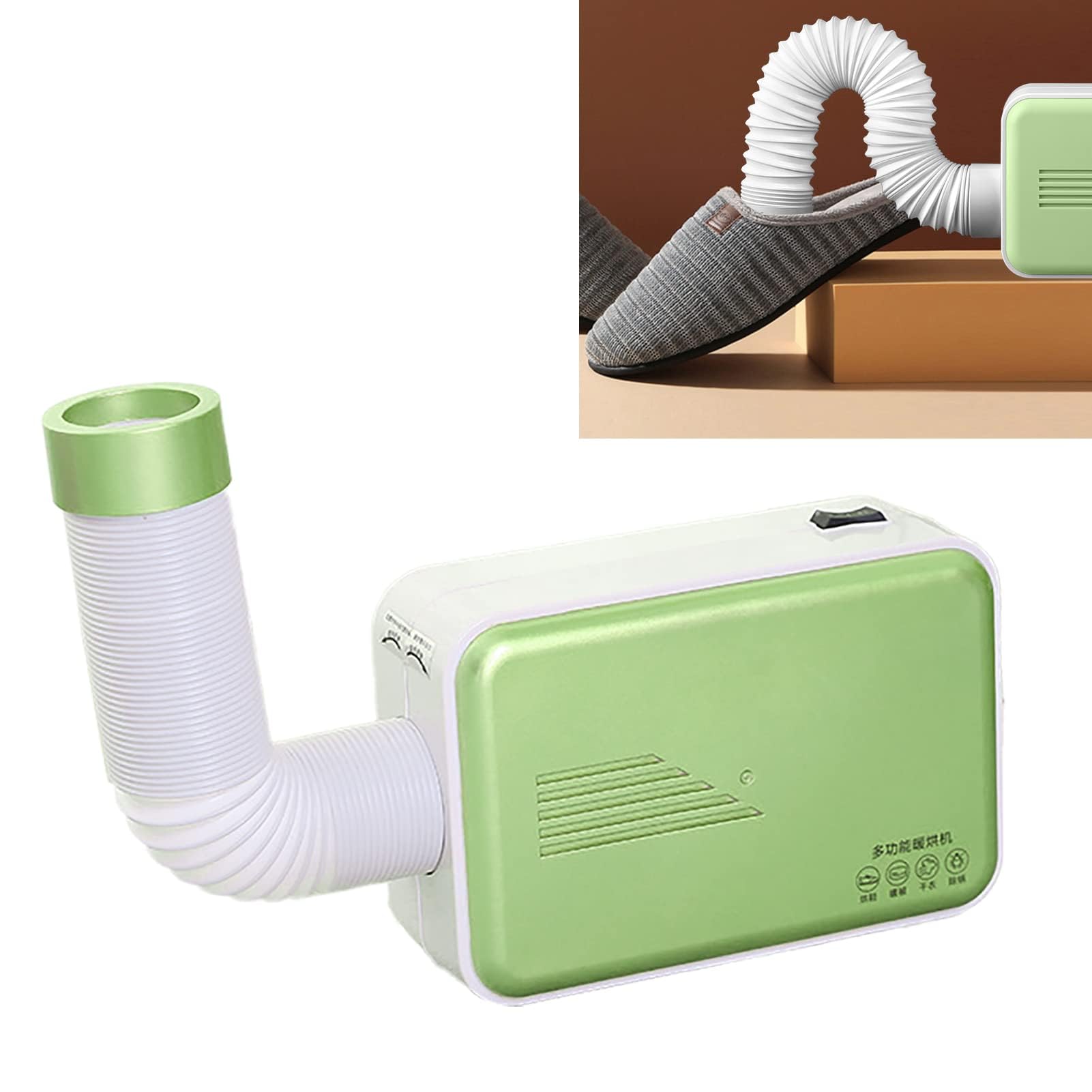 Secadora Portátil para Ropa y Zapatos - Mini Secadora de Viaje para Casa, Negocios, Edredones - Verde Matcha (Enchufe Redondo)