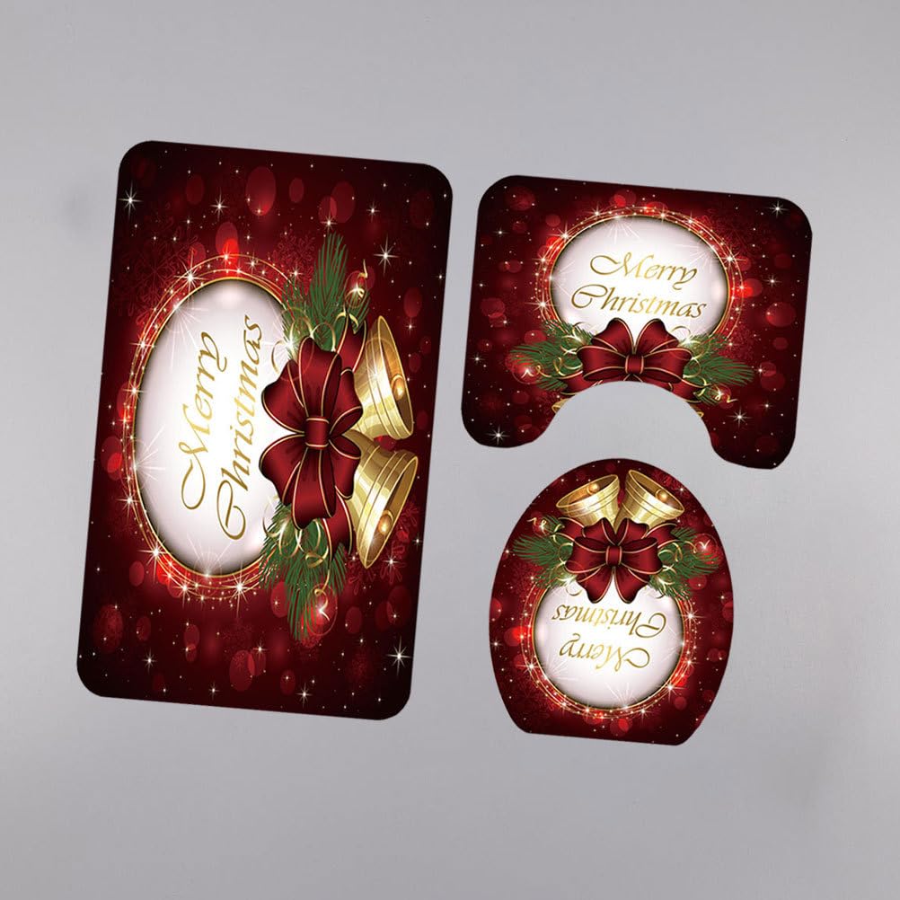 Cabilock Teiliges Weihnachts Cartoon Badteppich Set rutschfeste Toilettenmatte mit Deckel für Badezimmer Hochabsorbierend und Pflegeleicht für Zuhause und Hotels