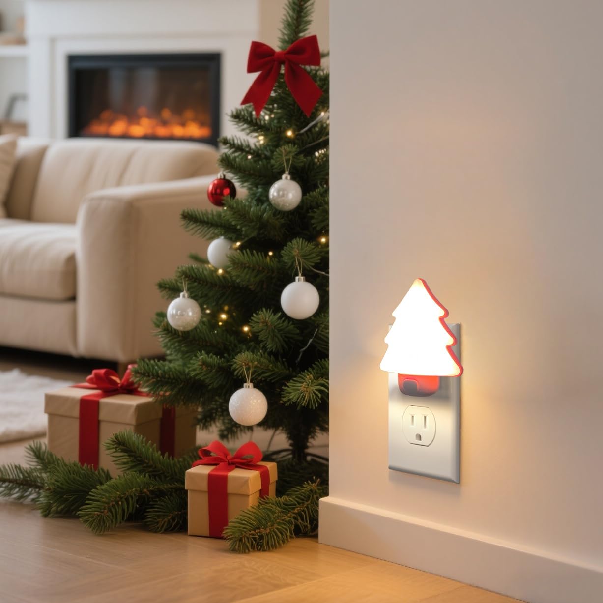 LED Night Light Christmas Tree Lights, Red, 2 Pack image 3
