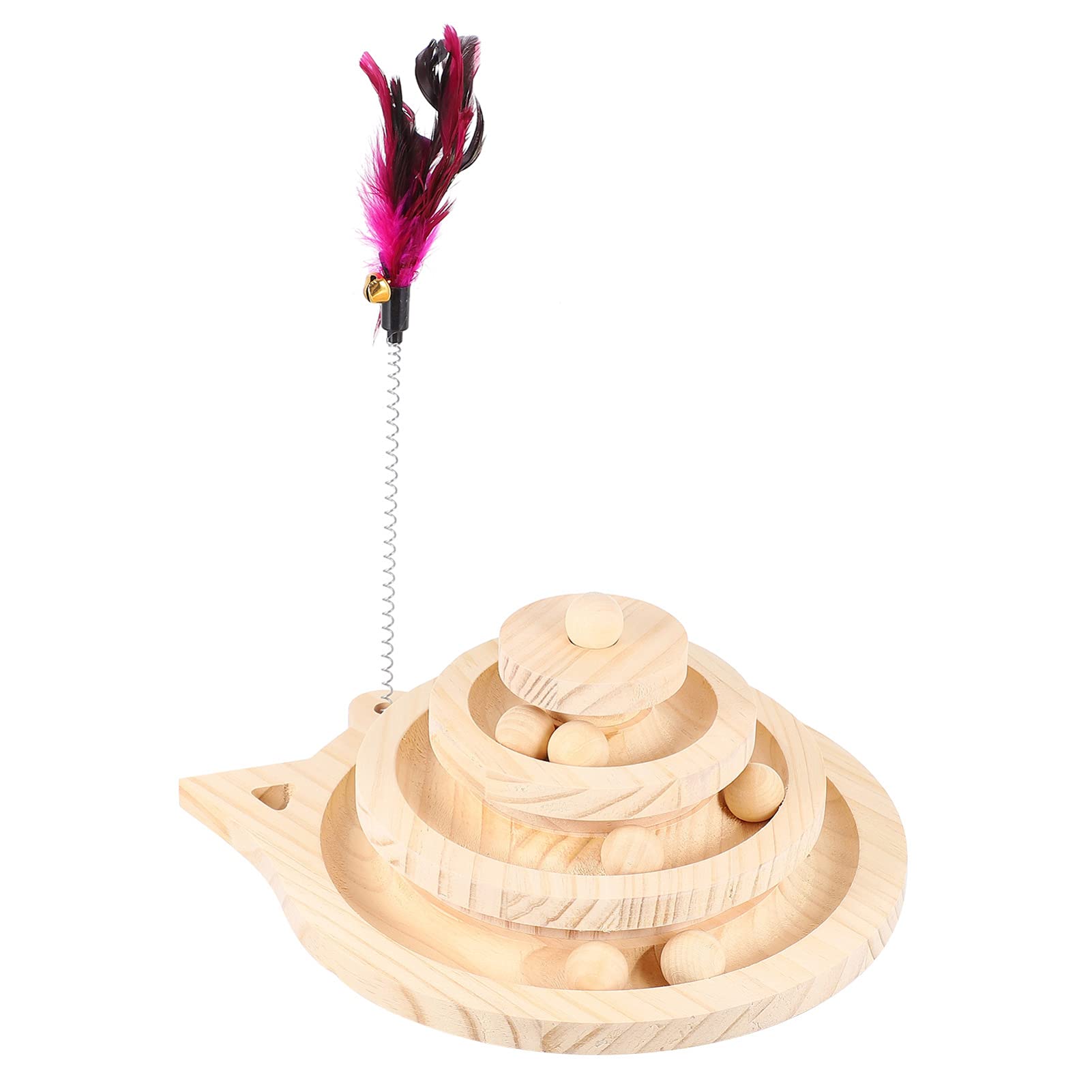 TOYANDONA Juguetes para Gatos de Madera con Plato Giratorio de Juguete para Gatitos con Bola de Seguimiento para Entretenimiento el Hogar