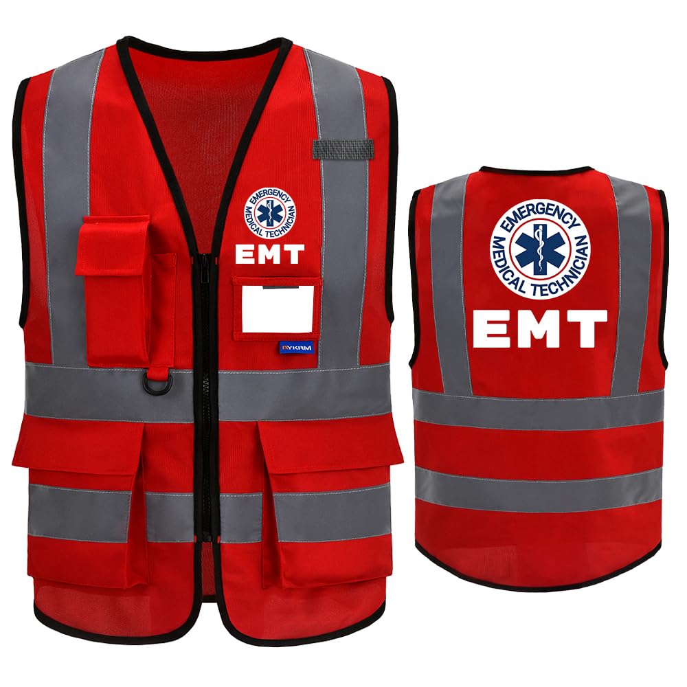 A-SAFETYReflective Security Safety Vests Heavy Duty with 7 Pockets and Front Zipper