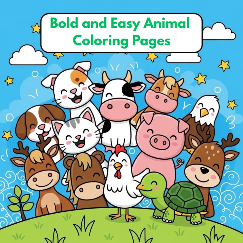 Bold and Easy Animal Coloring Pages: 56 Simple Designs for Relaxation and Creative Fun - All Ages Welcome