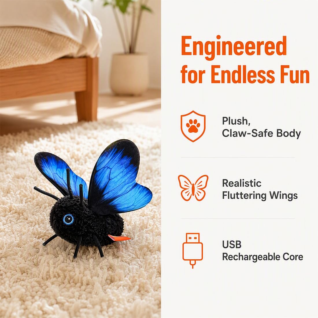 Juguete Interactivo de Mariposa para Gatos con Alas Batientes Realistas, Insecto Móvil para Gatos de Interior, Juego Automático para Ejercicio e Instinto de Caza (Blue,2PCS)