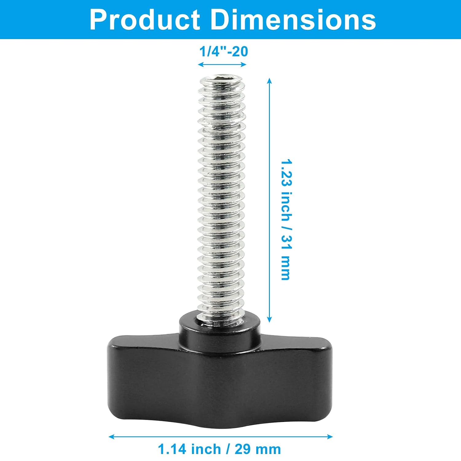 4 Pcs 1/4-20 x 1-1/4 Inch Thumb Screws, Black Aluminum Knobs