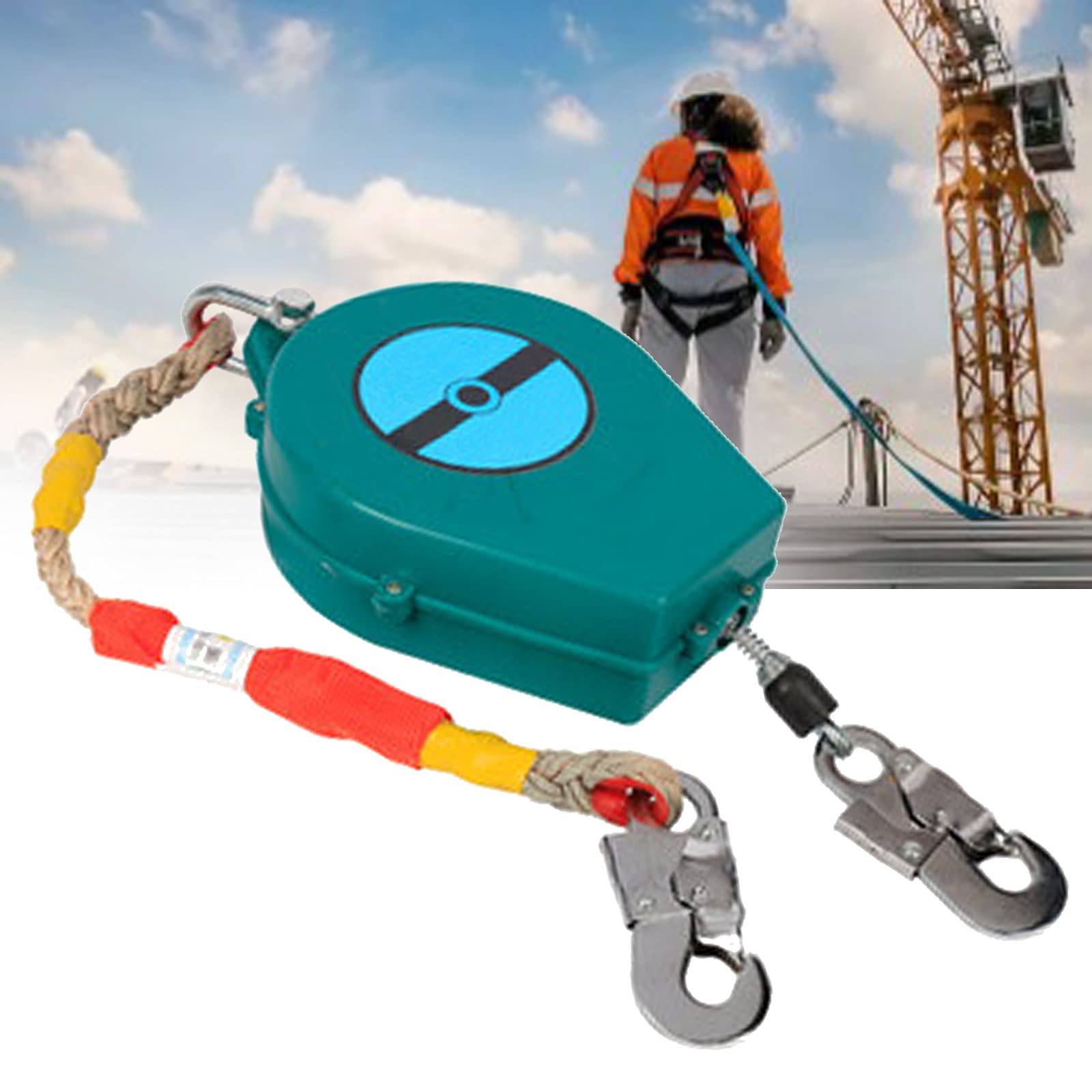 Antichute a Rappel Automatique Sangle, Dispositif Antichute Rétractable, Fall Restraint Device pour Toiture, Antichute Mobile, Stop Chute+Crochet, 5m/10m/15m/20m