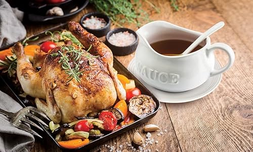 24 Oz Gravy Boat, Tray And Ladle | Ceramic White Gravy Dish With The Word "Sauce" On It #TOP4