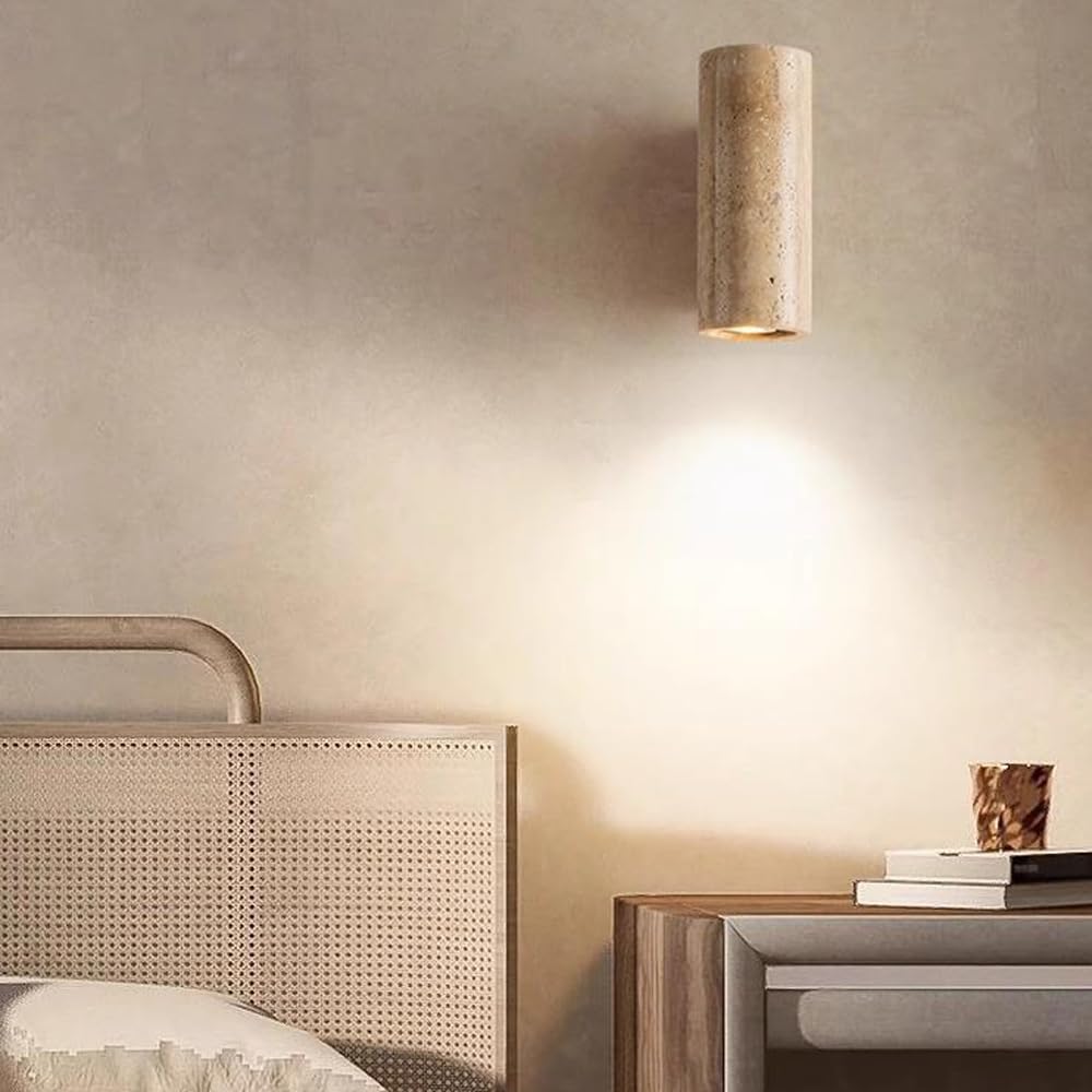 E26 Light Source Yellow Travertine Wall Sconce, Industrial Style Flush Mount Lamp, Single Head Personality, Dining Room Living Entryway Mounted Fixtures