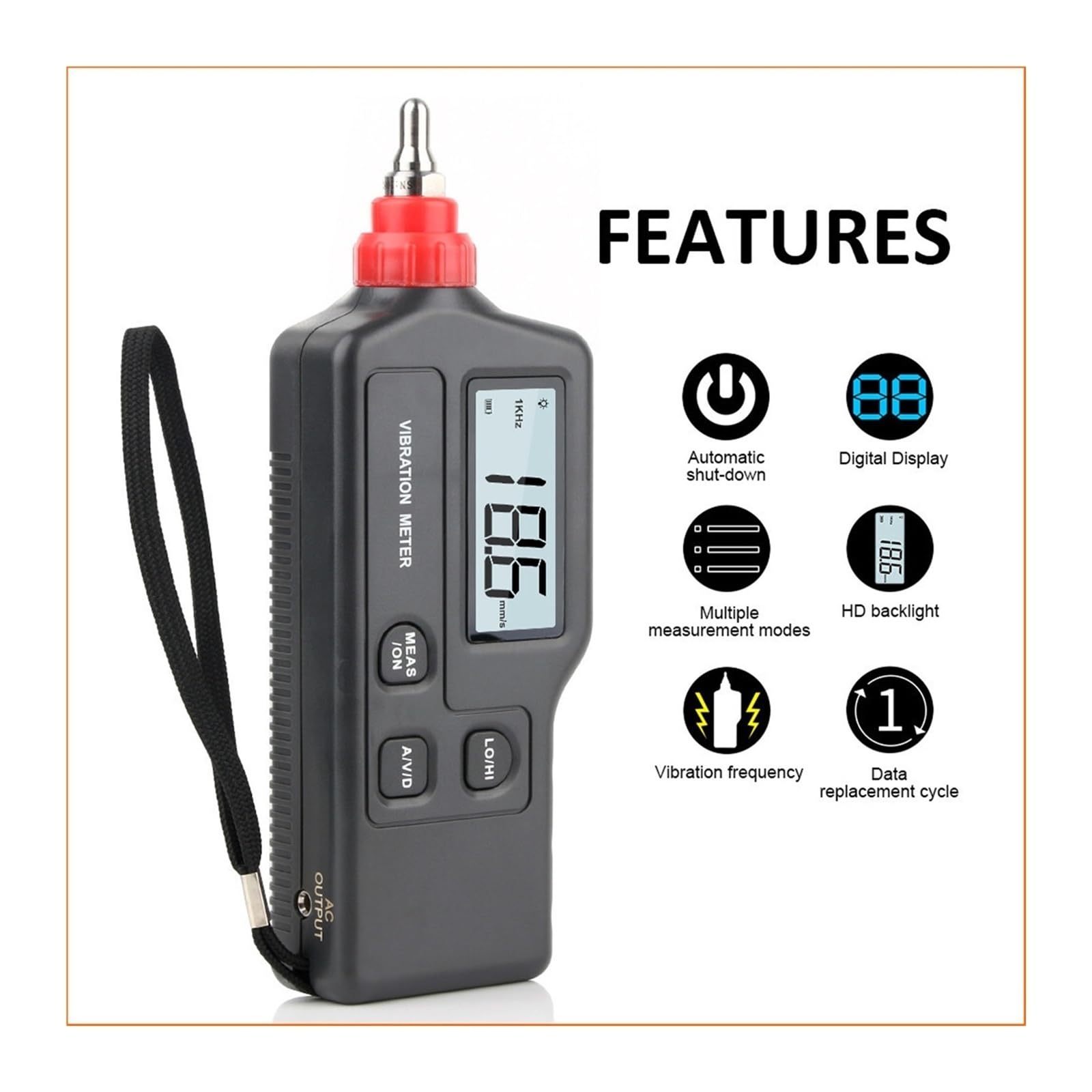 medidor de vibraciones, Medidor de vibración portátil WT63A, medidor digital alta sensibilidad, analizador, comprobador con retroiluminación LCD