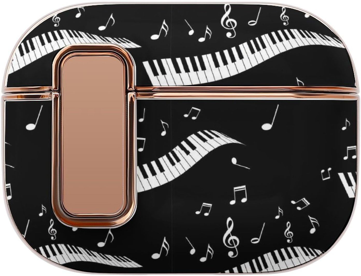 Plastic Case Cover Compatible with AirPods Pro 2 Wireless Charging, White Piano Keys with Musical Notes Black, with Lock for Men Women