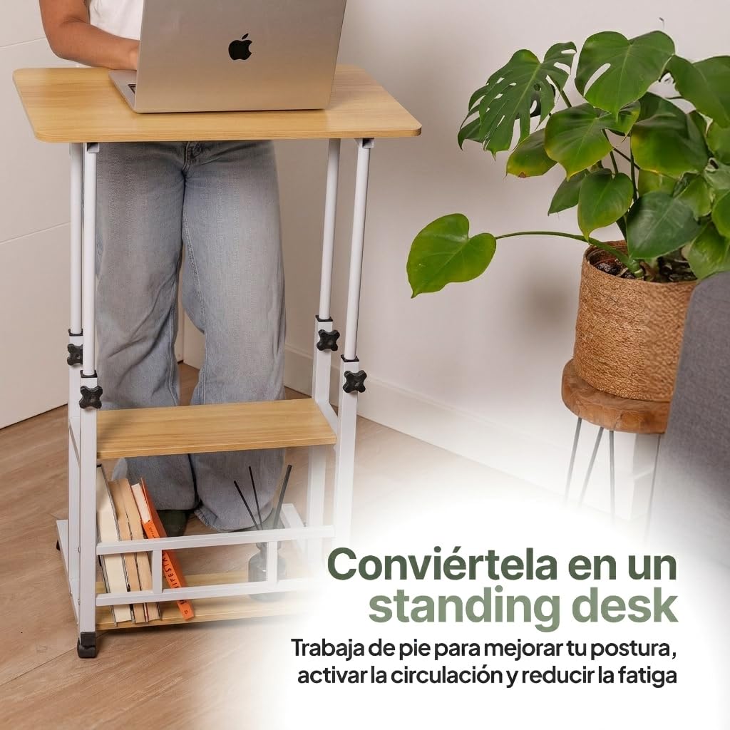 Scrivania piccola altezza regolabile e ruote-tavolo per computer 60x40 cm-tavolino ausiliario portatile per divano, letto e telelavoro-ideale per piccoli spazi