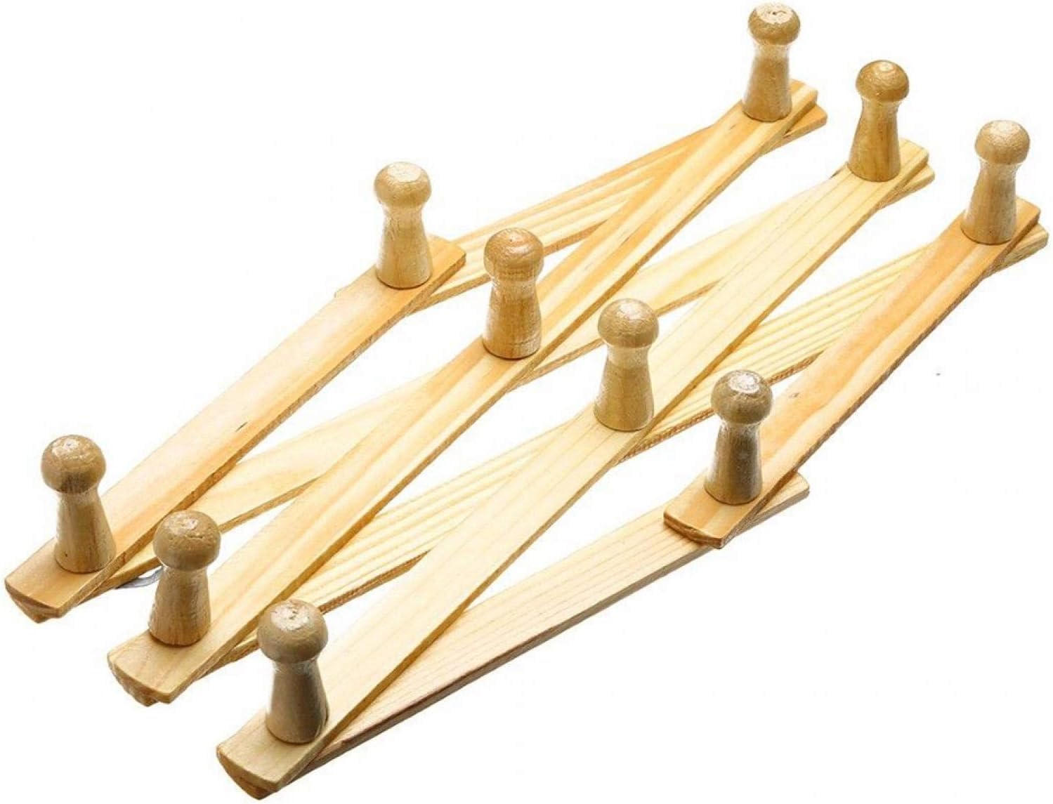 Maestro Craft Natural Wood Wooden Wall Hanger, Expandable 10 Peg Coat Rack, Hat Closet Hook, Expanding Fold