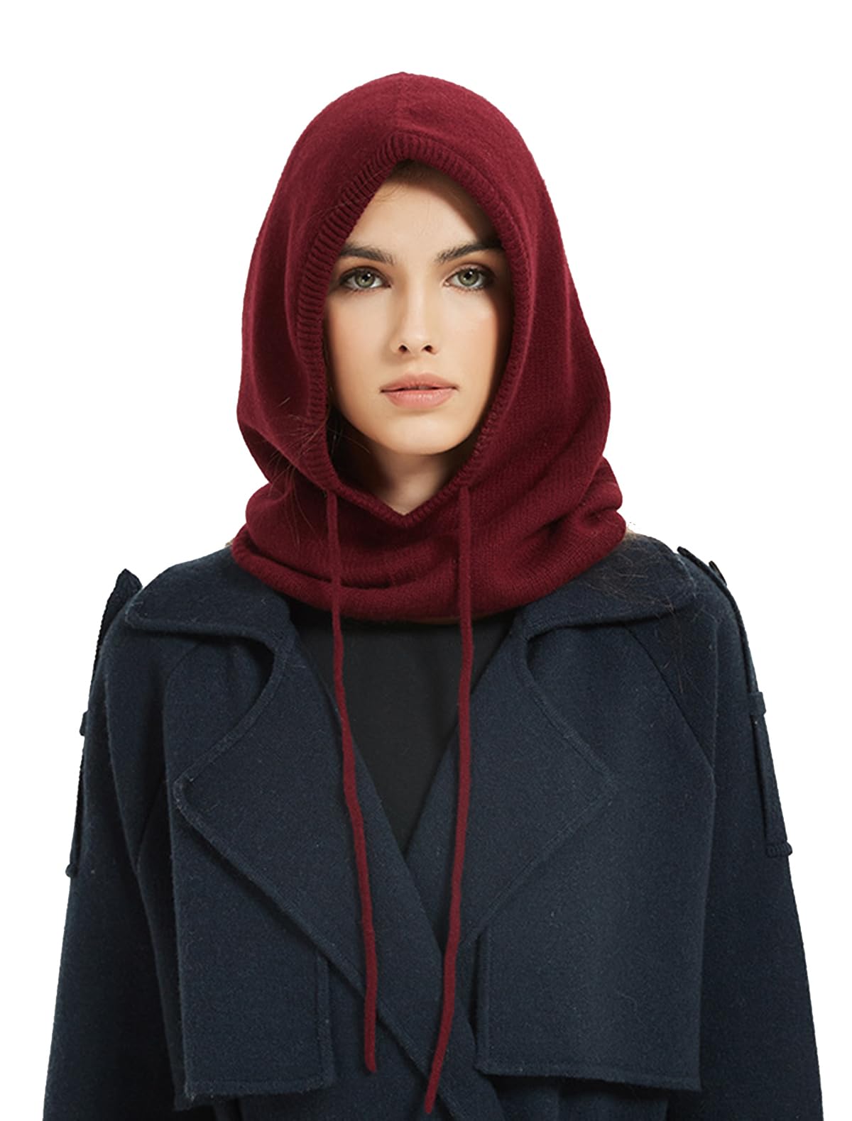 YUONNY Kominiarka unisex z kapturem, szalik, 10% kaszmir i 90% mieszanka wełny, zimowa dzianinowa czapka beanie szalik 2 w 1 dla kobiet mężczyzn
