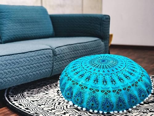 My Dream Carts Round Pillow Decorative Cover Only Floor Cushion Seating Case Indian Mandala Meditation Ottoman Throw Pouf Boho Home Decor Tie Dye Extra Large (32” Pillows Cover Only, Without Insert)