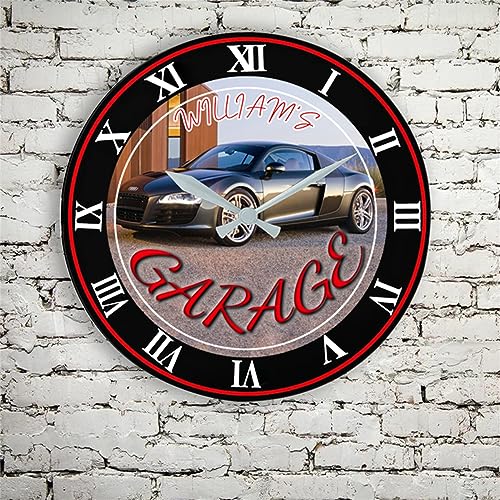 Collienght Reloj de pared de garaje personalizado con foto de coche, reloj digital con nombre personalizado, reloj de pared grande para sala de estar, reloj de pared moderno para hombres, papá,