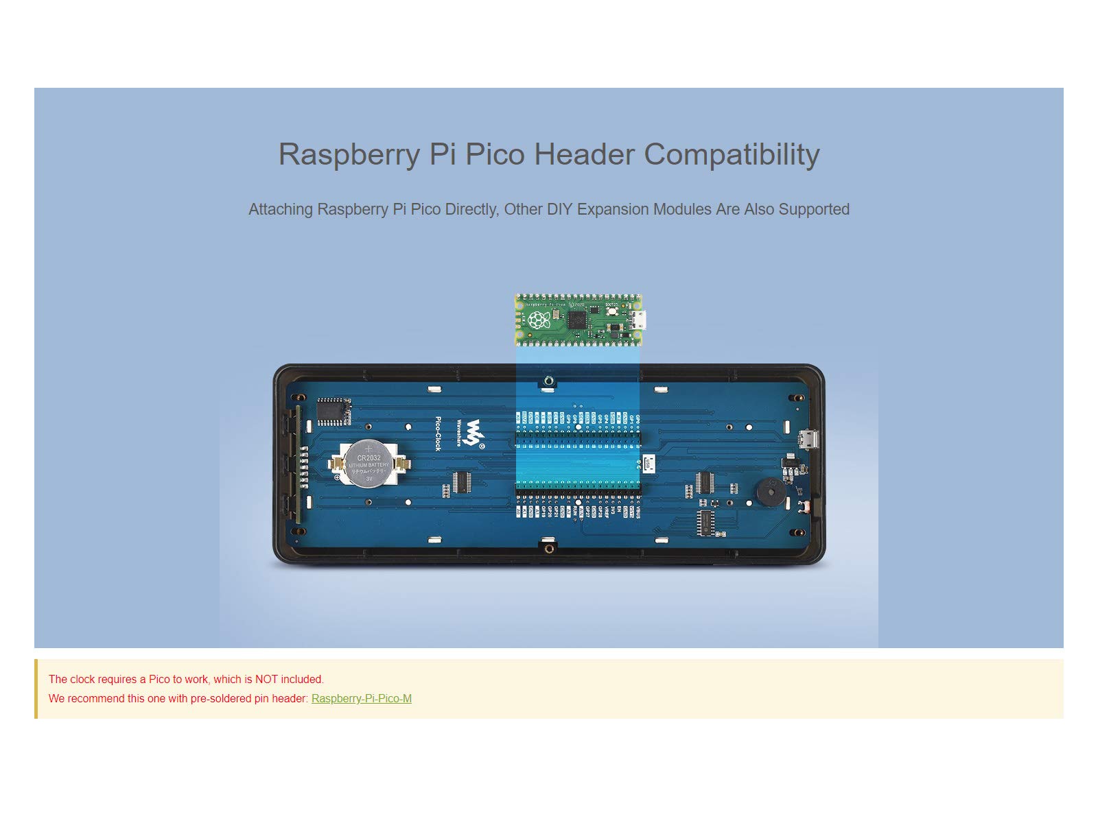 Buy waveshare Rectangle Electronic Clock for Raspberry Pi Pico Board