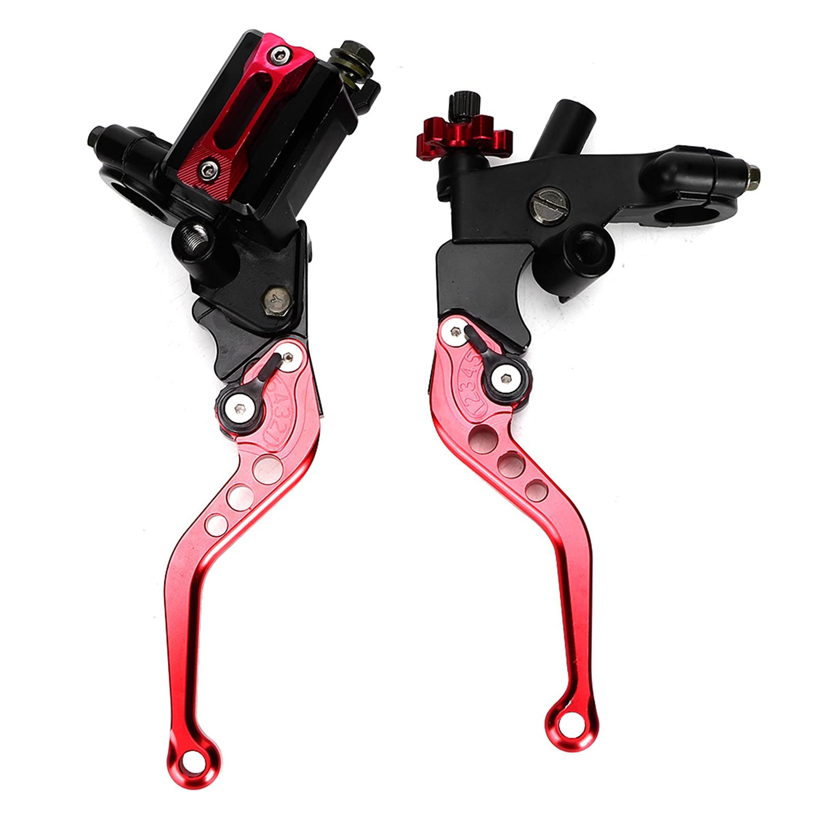 Leve frizione Freno Moto universali 7/8in, Set maniglia leva frizione pompa superiore freno regolabile idraulicamente (Rosso)