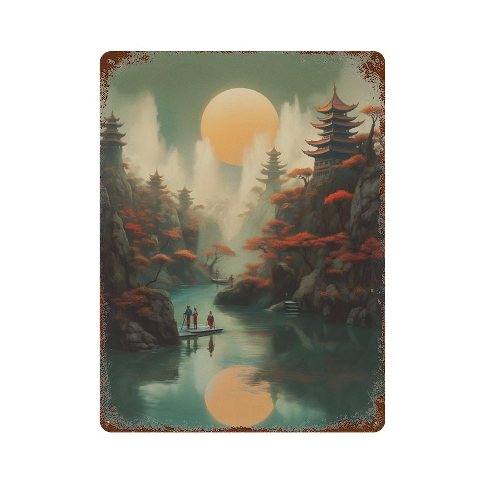 Japanese Fantasy 07 Rustic Tin Plaque 15.7"x11.8", Ideal for Shed, Workshop And Garage Wall Decor