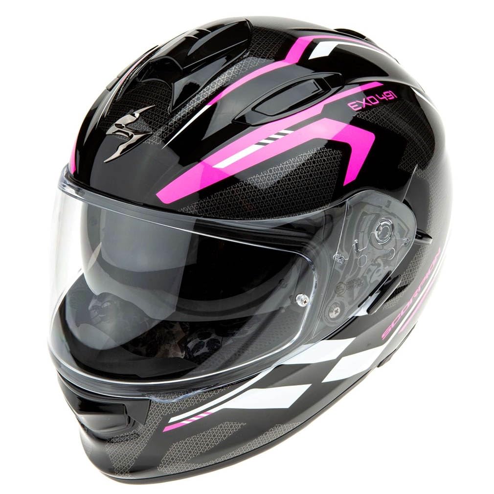Scorpion Exo 491 Kripta Black Pink | Casco de Moto Integral con Visor Solar | Unisex Hombre y Mujer Homologado ECE 22.06
