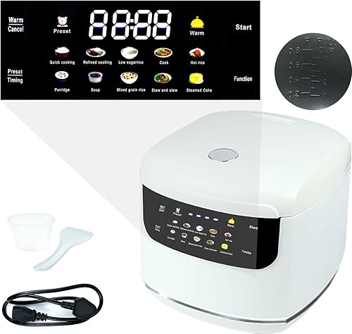 Miniatura 7 de Mini olla arrocera portátil de 2 litros, 5 tazas cocidas3 tazas sin cocinar, arrocera antiadherente de 400 W, 24 horas de retraso, 10 funciones,